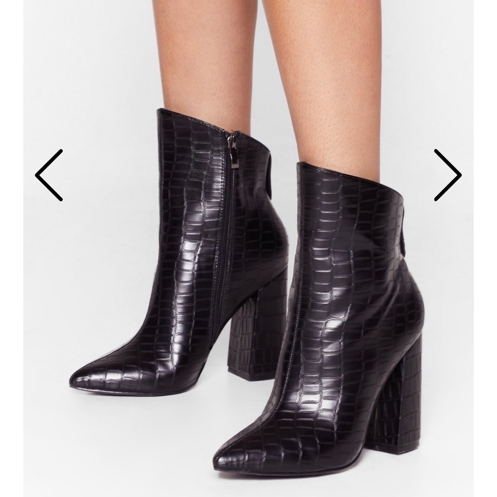 Nasty Gal Black Faux Croc Leather Booties